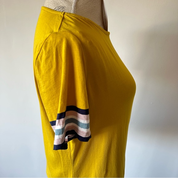 Boden Mustard Yellow Short Sleeve Striped Sleeve Tee Medium - Picture 6 of 13